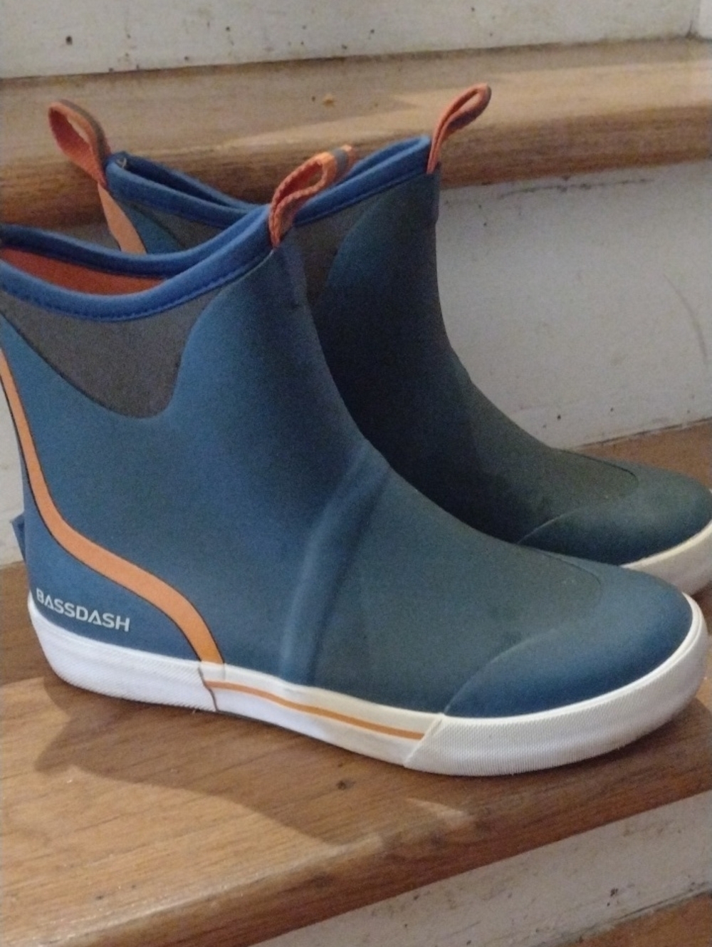 Bassdash Men's Waterproof Blue Rain & Snow Boots with Orange Trim
